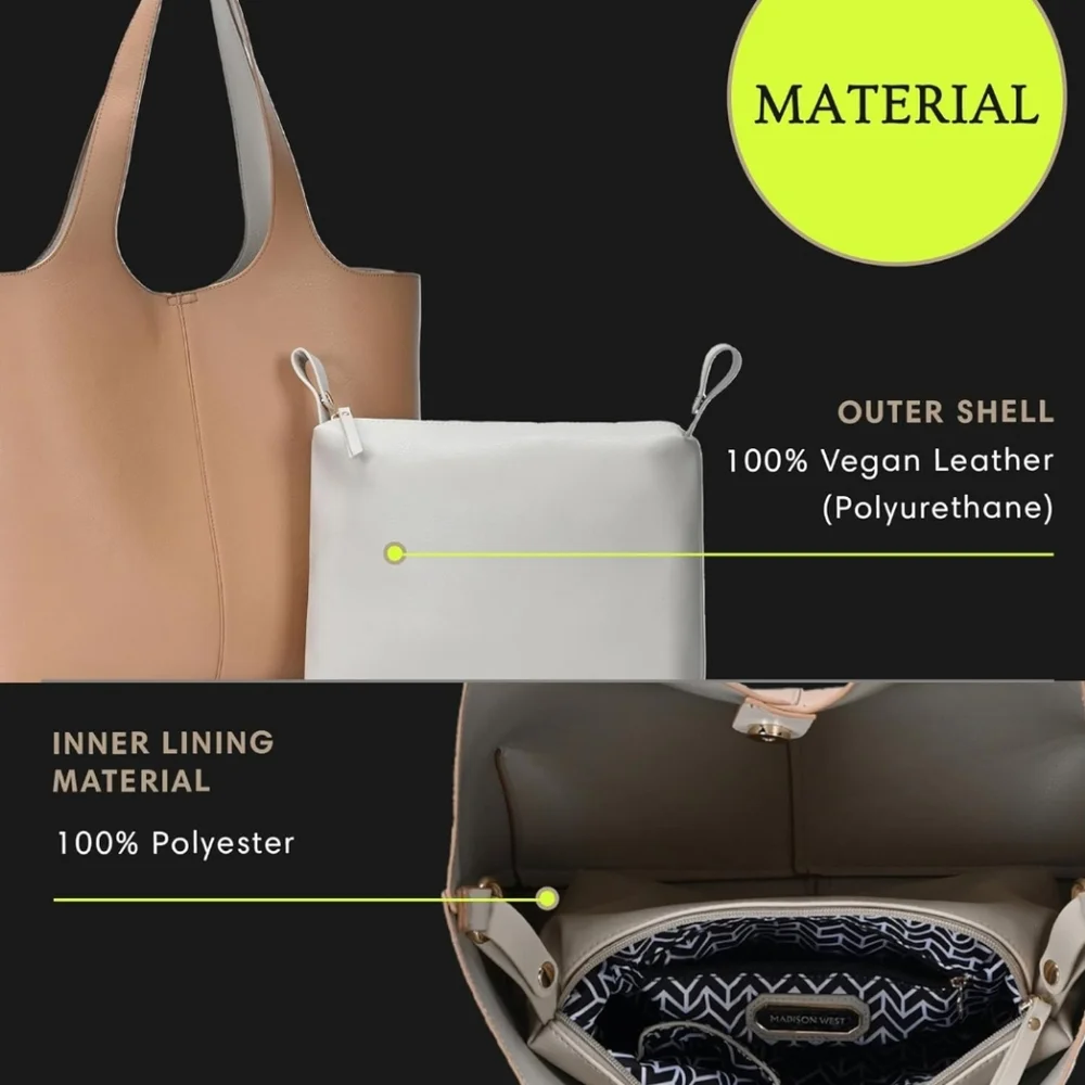 🆕Madison West Elle Tote | Vegan Leather Tote Bags w Double Handles & Scoop Neck - Picture 3 of 6